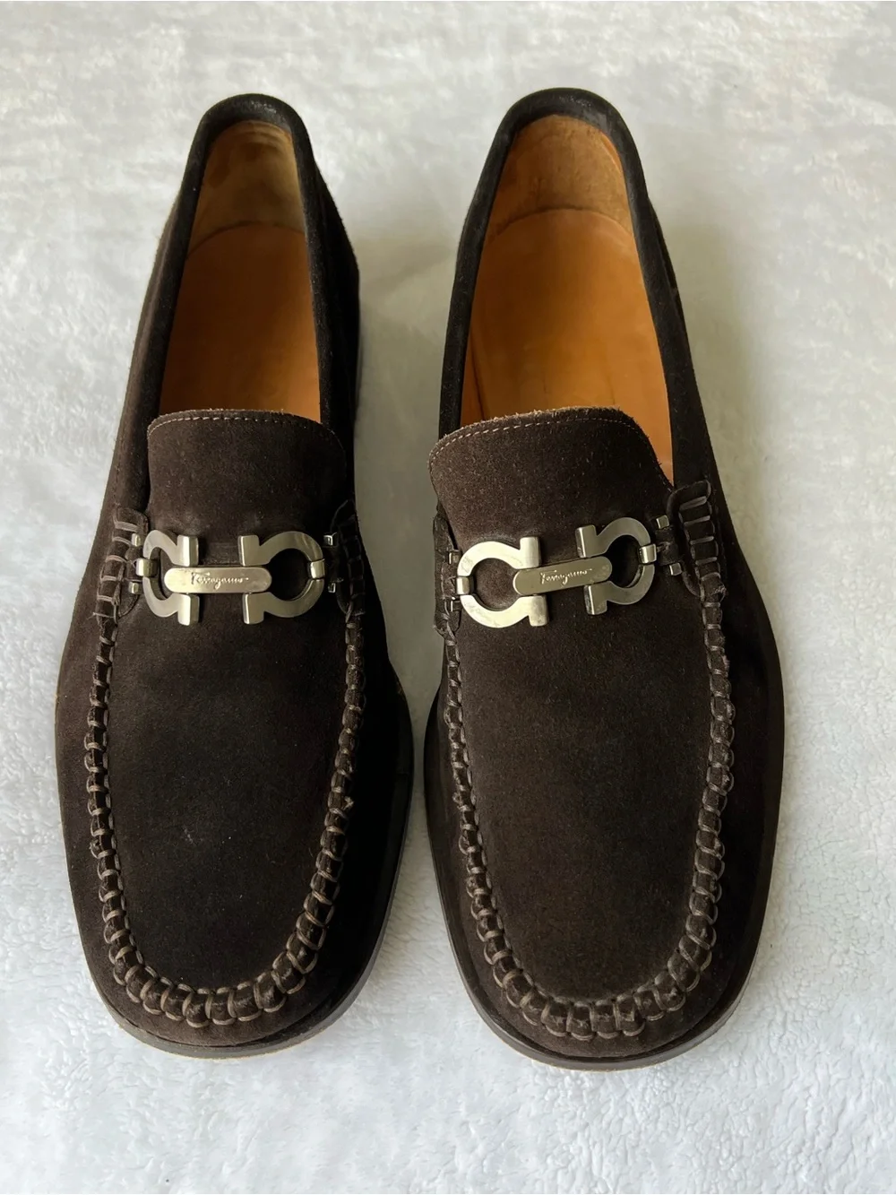 Salvatore Ferragamo Dark Brown Suede Gancini Bit Loafers  display picture 2